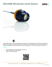 Thumbnail of document Data Sheet - IRU-9400 High Sensivity Ultrasonic Level Sensor